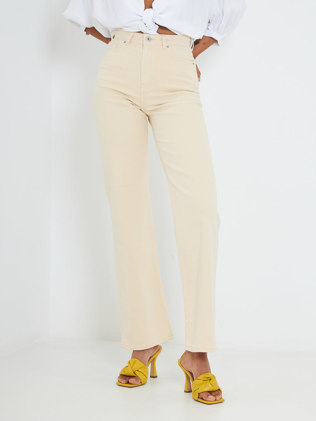 Pieces beige palazzo trousers