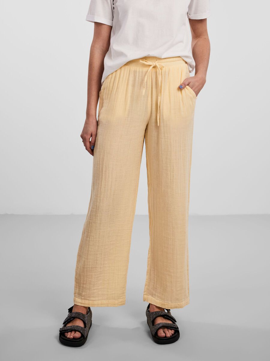Pieces yellow wide leg cotton trousers