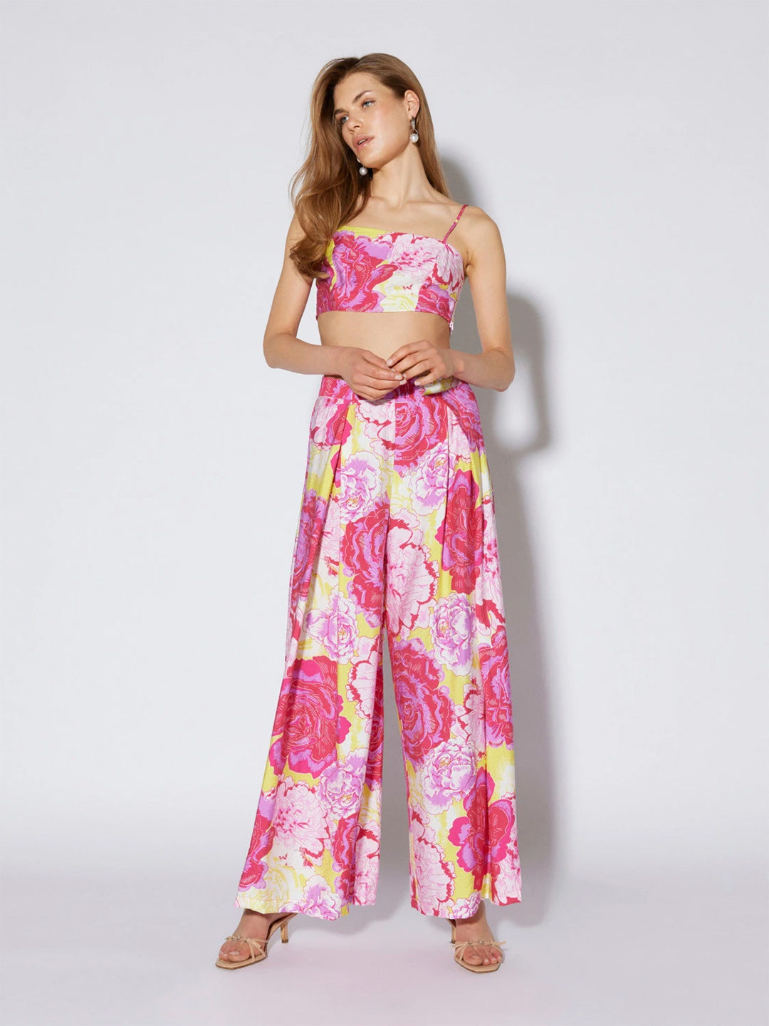 Somethingnew coordinated fuchsia floral top and trousers