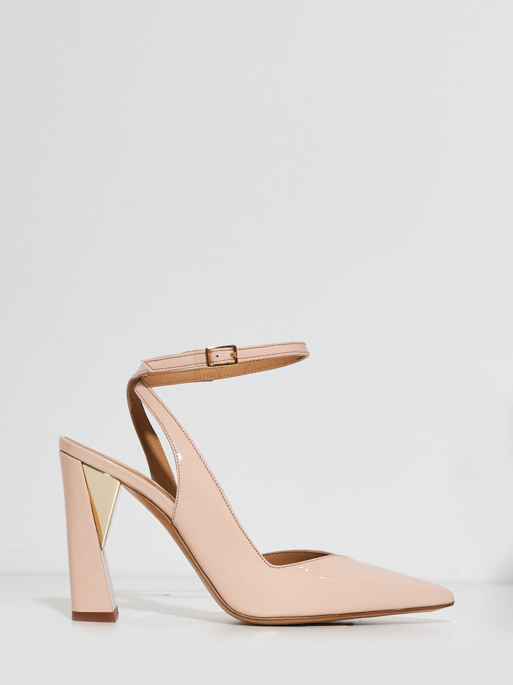 Wo Milano powder pink patent pumps with ankle strap