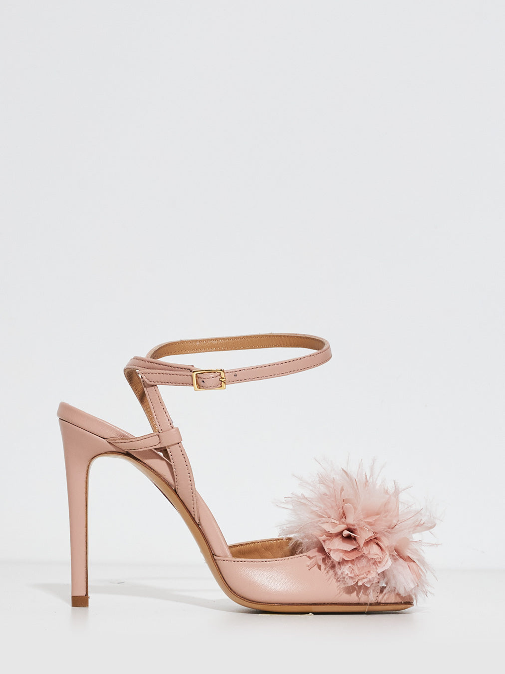 Wo Milano powder pink leather sandals with feather bow<br>