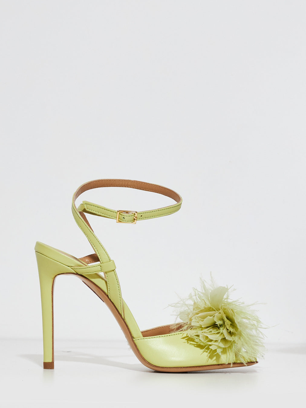 Wo Milano green leather sandals with feather bow