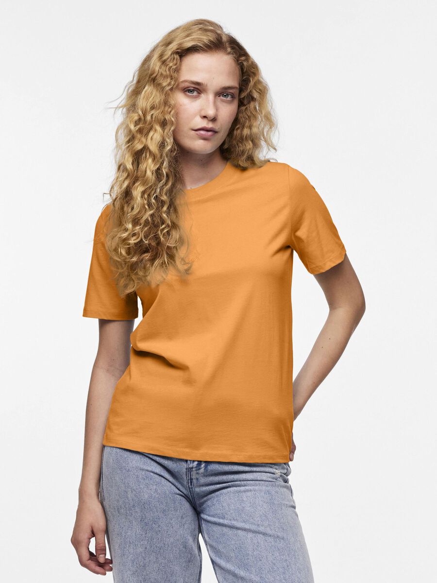 Pieces t-shirt arancio girocollo basic