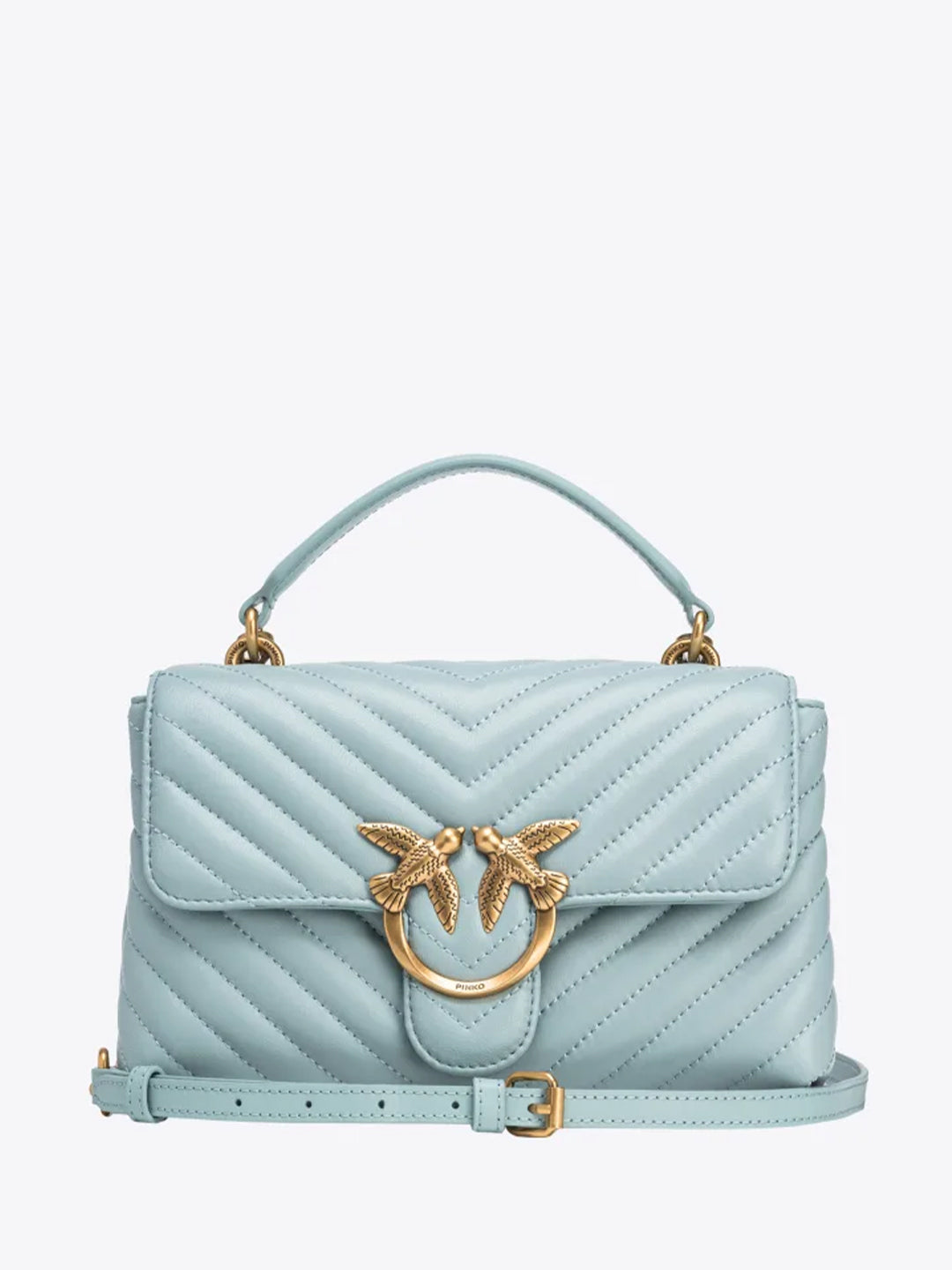 Pinko Love Lady Puff Mini CL borsa celeste con logo in oro