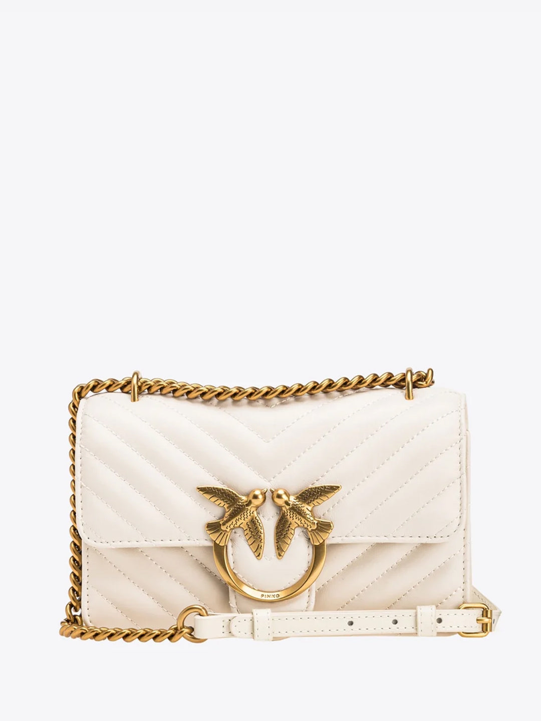 Pinko Love One Mini DC borsa bianco con logo in oro